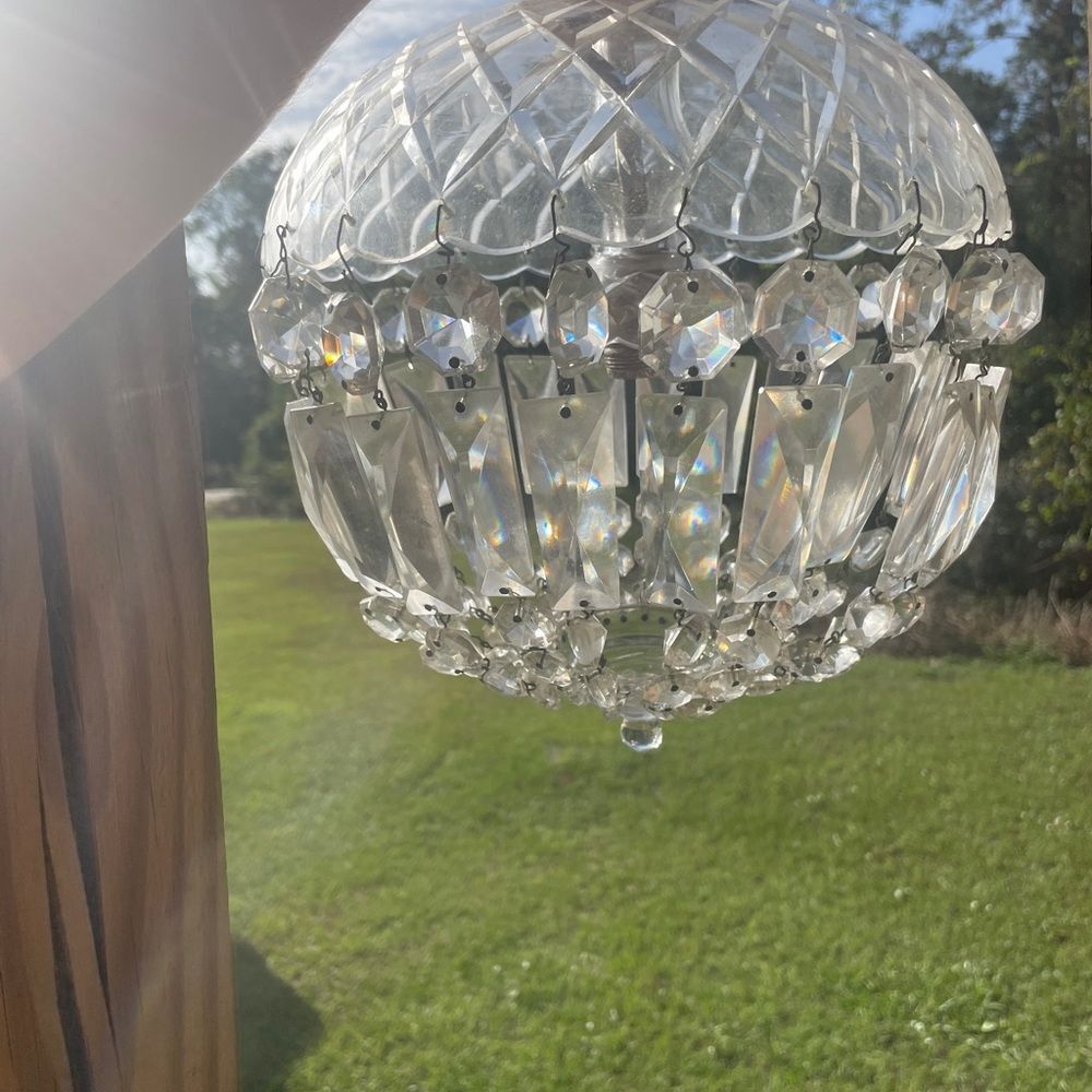 RARE & Unique Faceted Crystal Dome Shaped Intricate Designed Art Deco Chandelier